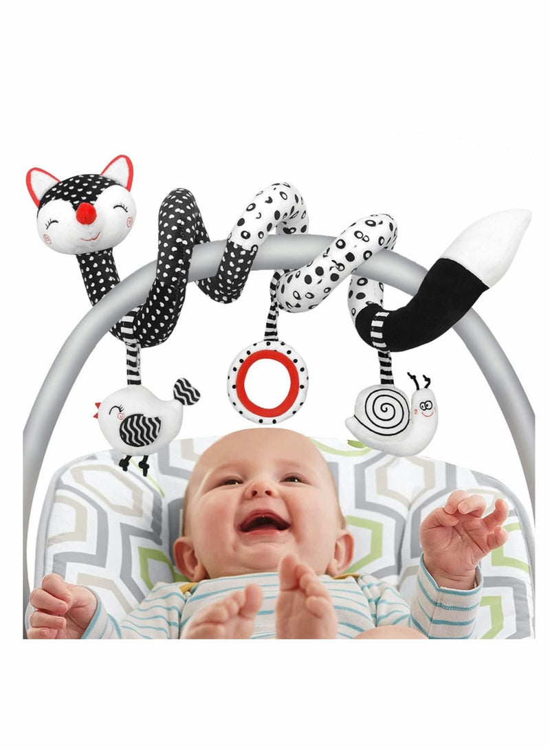ELECDON Car Seat Toys, Spiral Stroller Toys, Black and White Fox Spiral Activity Plush Toys, Hanging Rattles Toys for Stroller, Newborn Toys Baby Toys Gift for 0 3 6 9 12 Months Girls Boys - Image 1